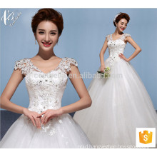 White bridal lace cap sleeve ball gown Princess wedding dress